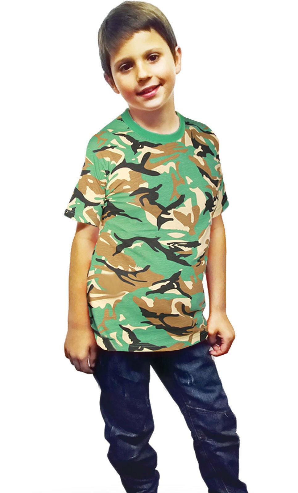 Kids Boy's Green Camouflage Army Print T-Shirt Armed Forces Short Sleeves Top - Labreeze