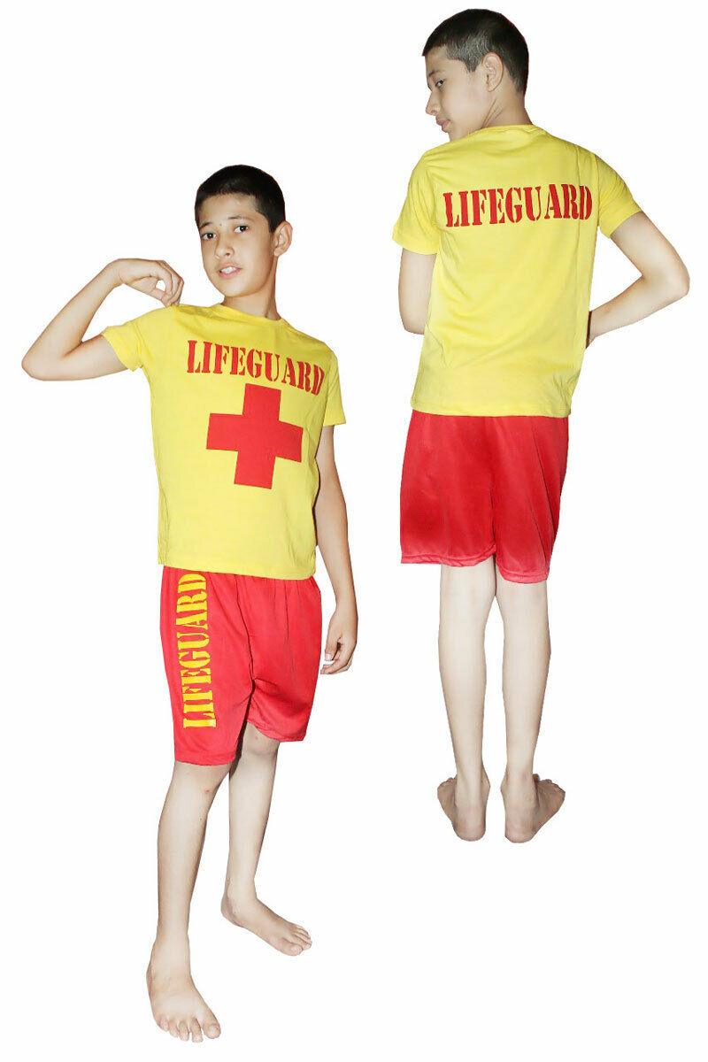Kids Boys Life Guard T-shirt Short Beach Miami Rescue Team Fancy Dress Costume - Labreeze