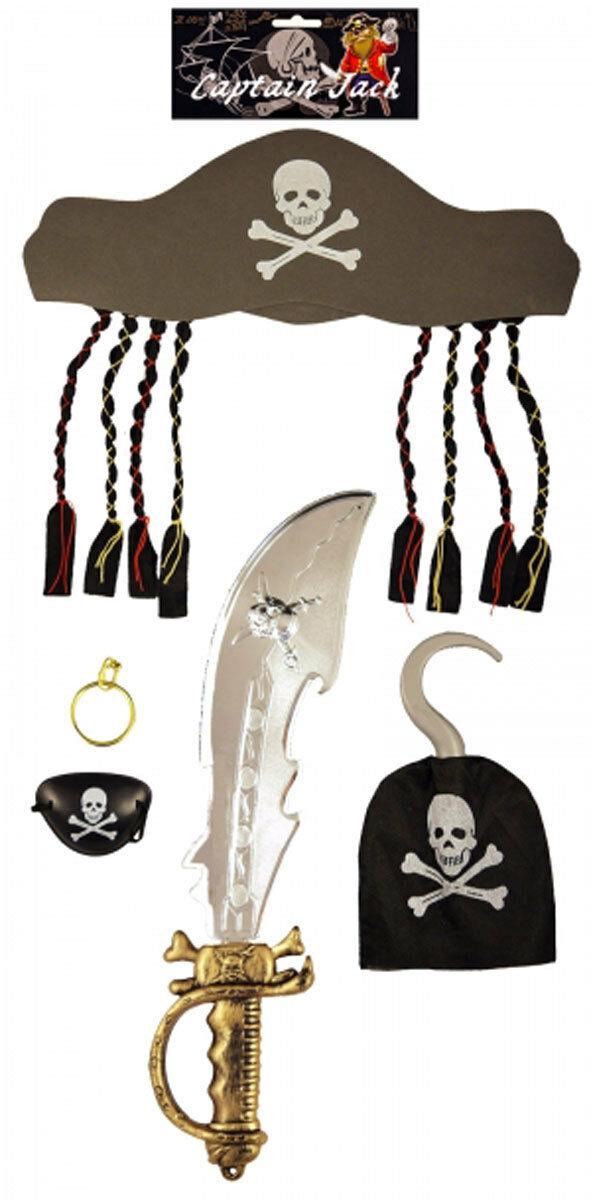 Kids Captain Jack 5pcs Pirate Weapon Set Warrior Toys Fancy Dress Accessory - Labreeze