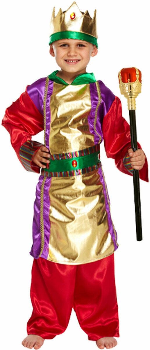 Kids King Crown Costume Royal Sceptre Christmas Nativity School Play Fancy Dress - Labreeze