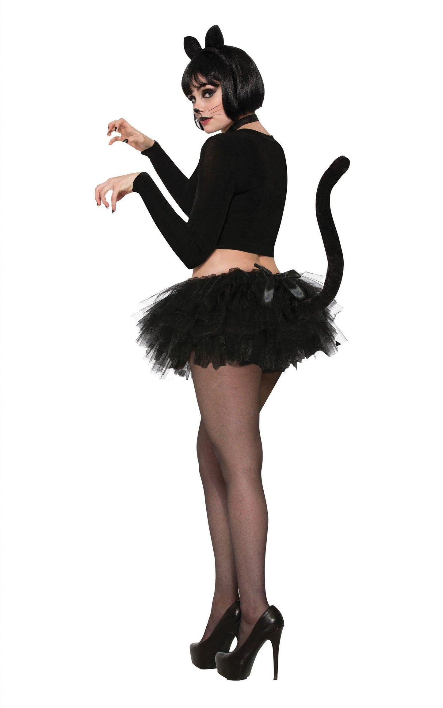 Ladies Black Cat Tutu with Tail Fancy Dress Halloween Costume Accessory - Labreeze