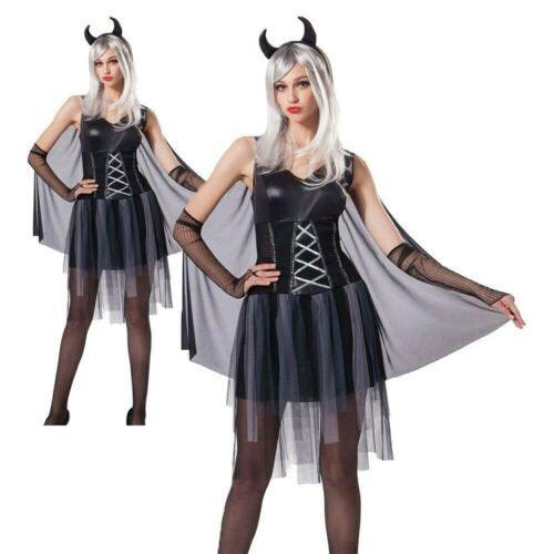 Ladies Devil Lady Costume Black Halloween Horror Women's Fancy Dress Outfit - Labreeze