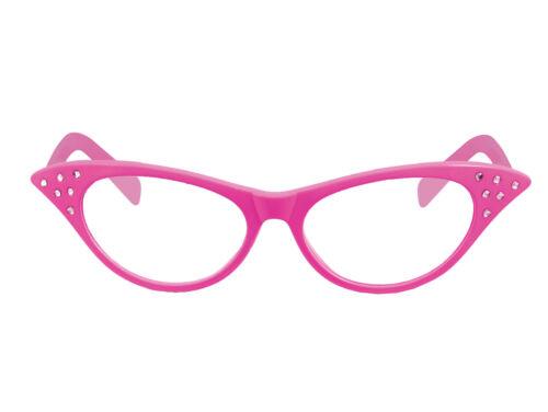Ladies Girls PINK 60s Glasses Dame Clear Lens Hen Party Fancy Dress Accessory - Labreeze
