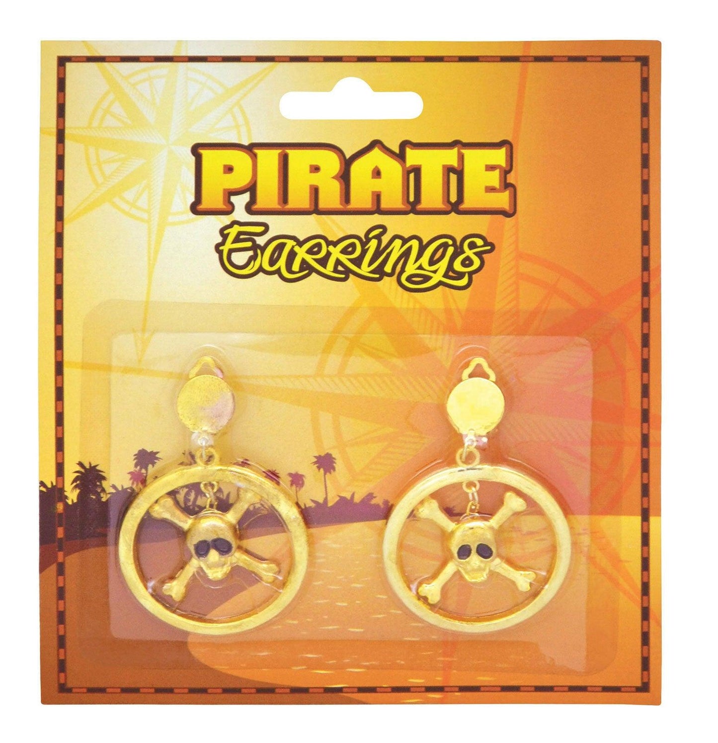 Ladies Girls Pirate Skull & Crossbone Metal Earrings Gold Fancy Dress Accessory - Labreeze