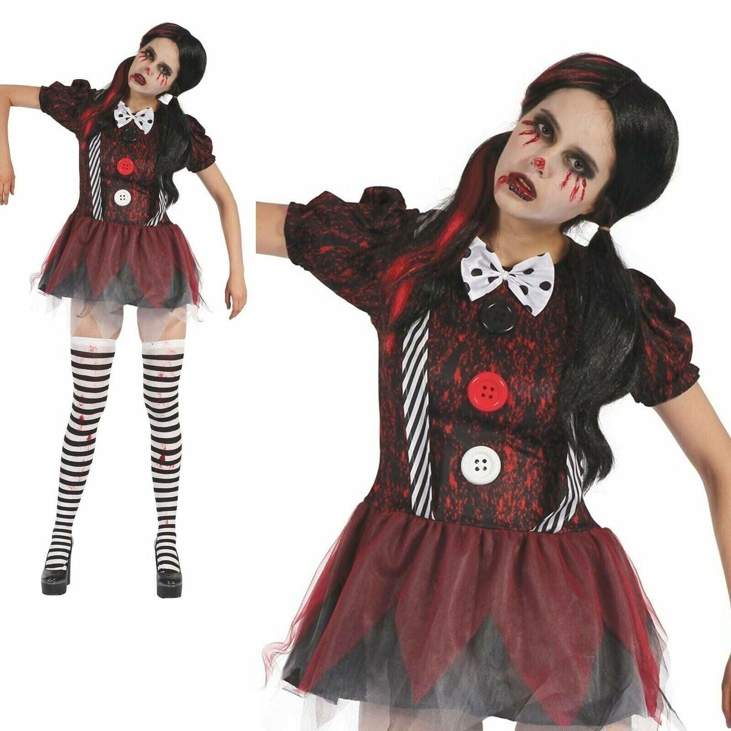 Ladies Gothic Creepy Doll Fancy Dress Halloween Ragdoll Costume New Adult - Labreeze