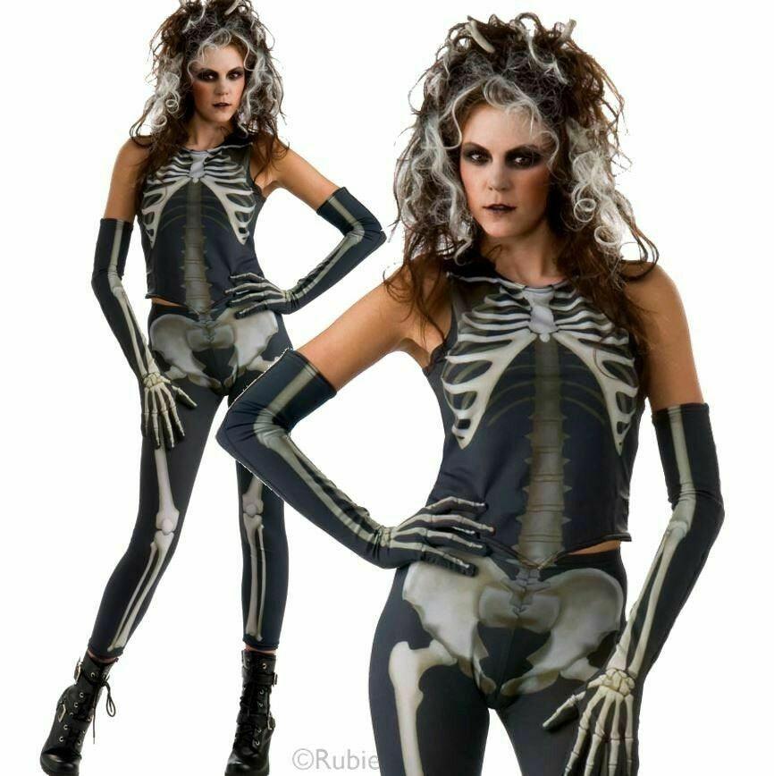 Ladies Skeleton Costume Halloween Spooky Horror Fancy Dress Outfit - Labreeze