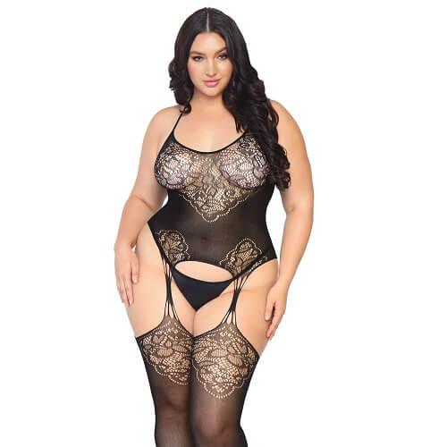Leg Avenue Lace Suspender Bodystocking Plus Size - Labreeze