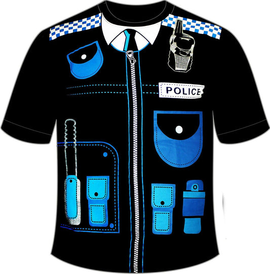 Men Police Printed T-shirt Black/Blue Adults Fancy Dress Top - Labreeze
