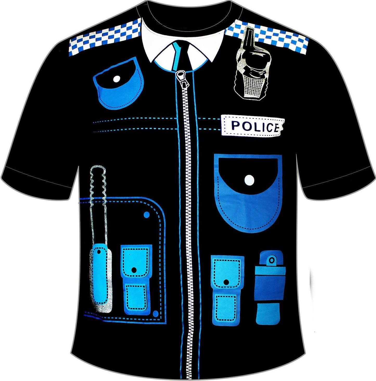 Men Police Printed T-shirt Black/Blue Adults Fancy Dress Top - Labreeze
