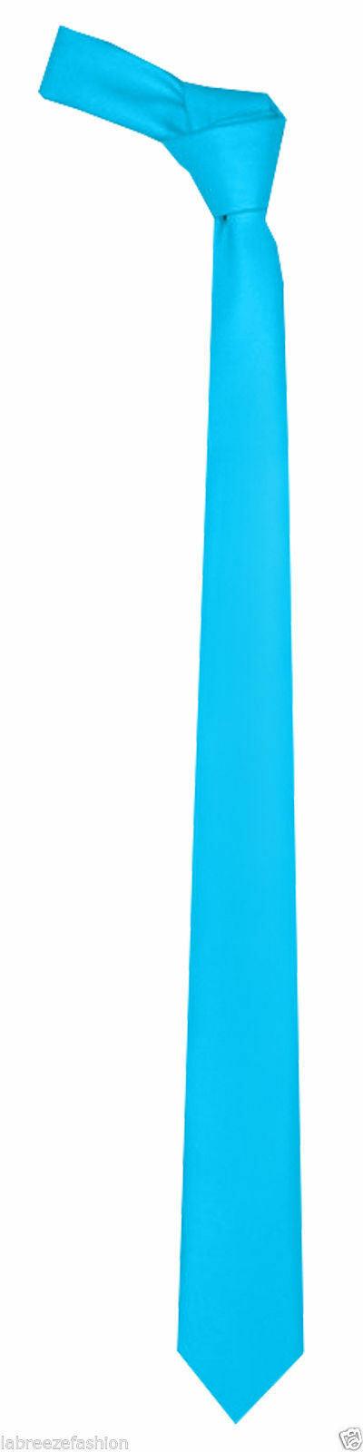 Men’s Boys Slim Skinny Solid Color Plain Satin Tie Necktie - Labreeze