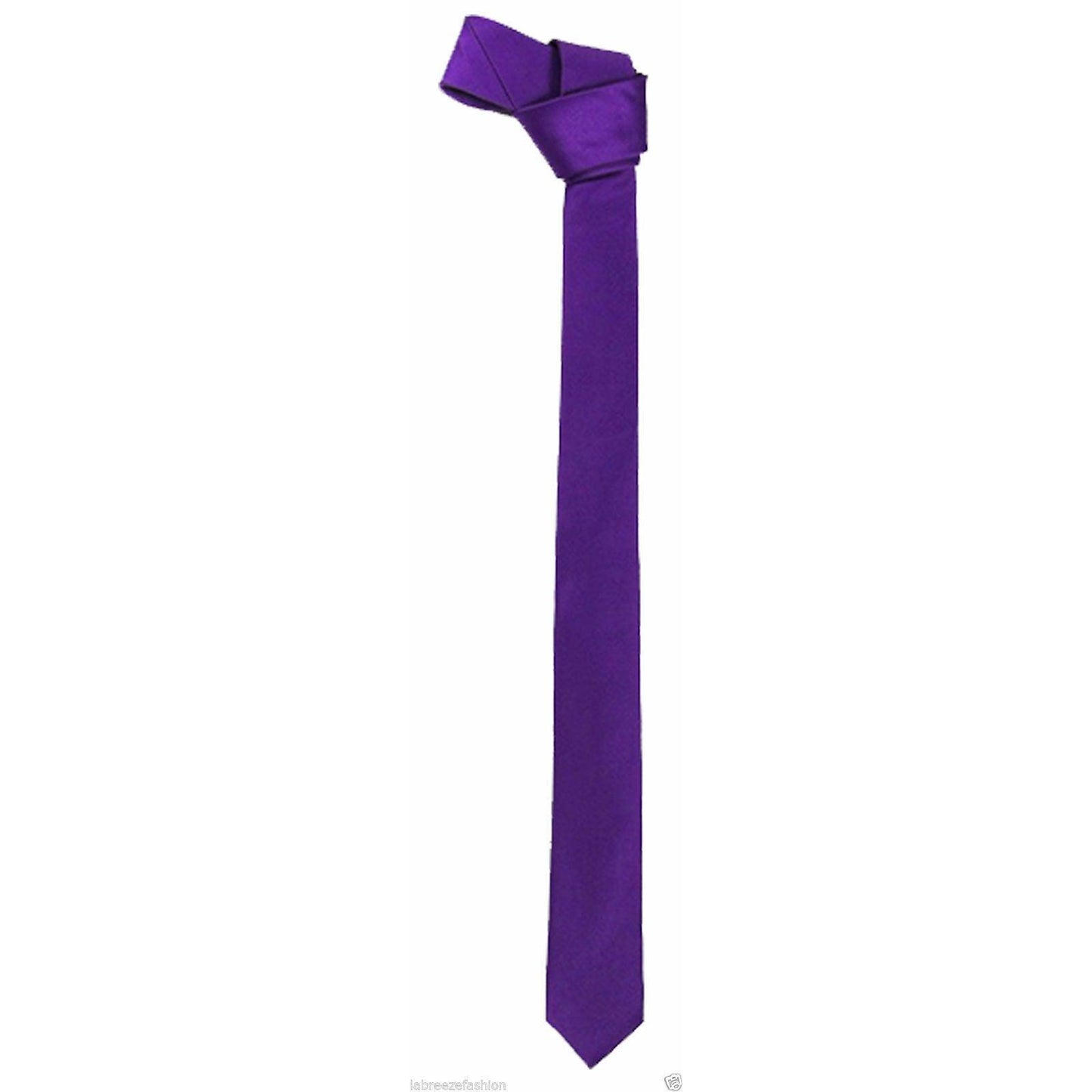 Men’s Boys Slim Skinny Solid Color Plain Satin Tie Necktie - Labreeze