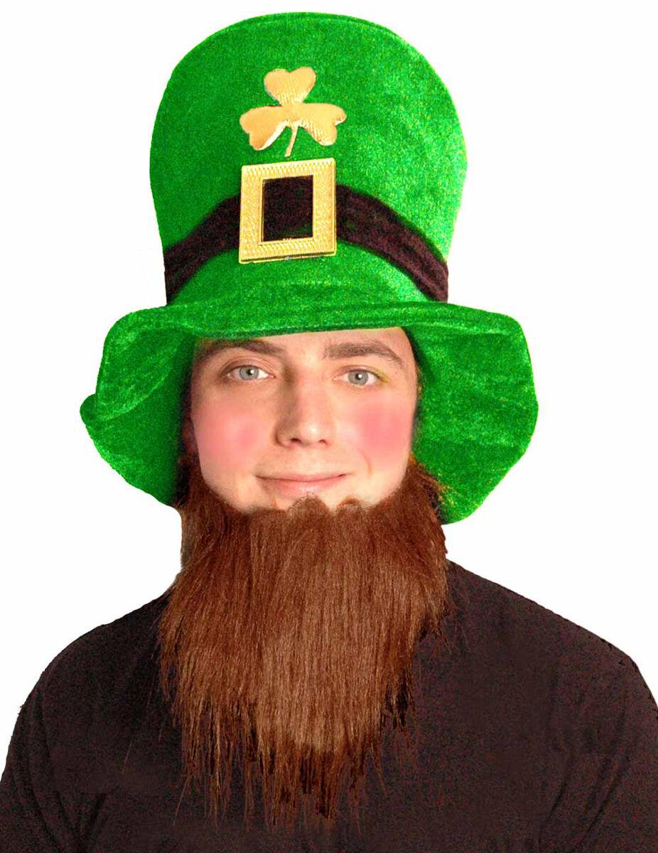 Men’s Ladies Girls St Patrick’s Day Velvet Leprechaun Hat with Beard - Labreeze