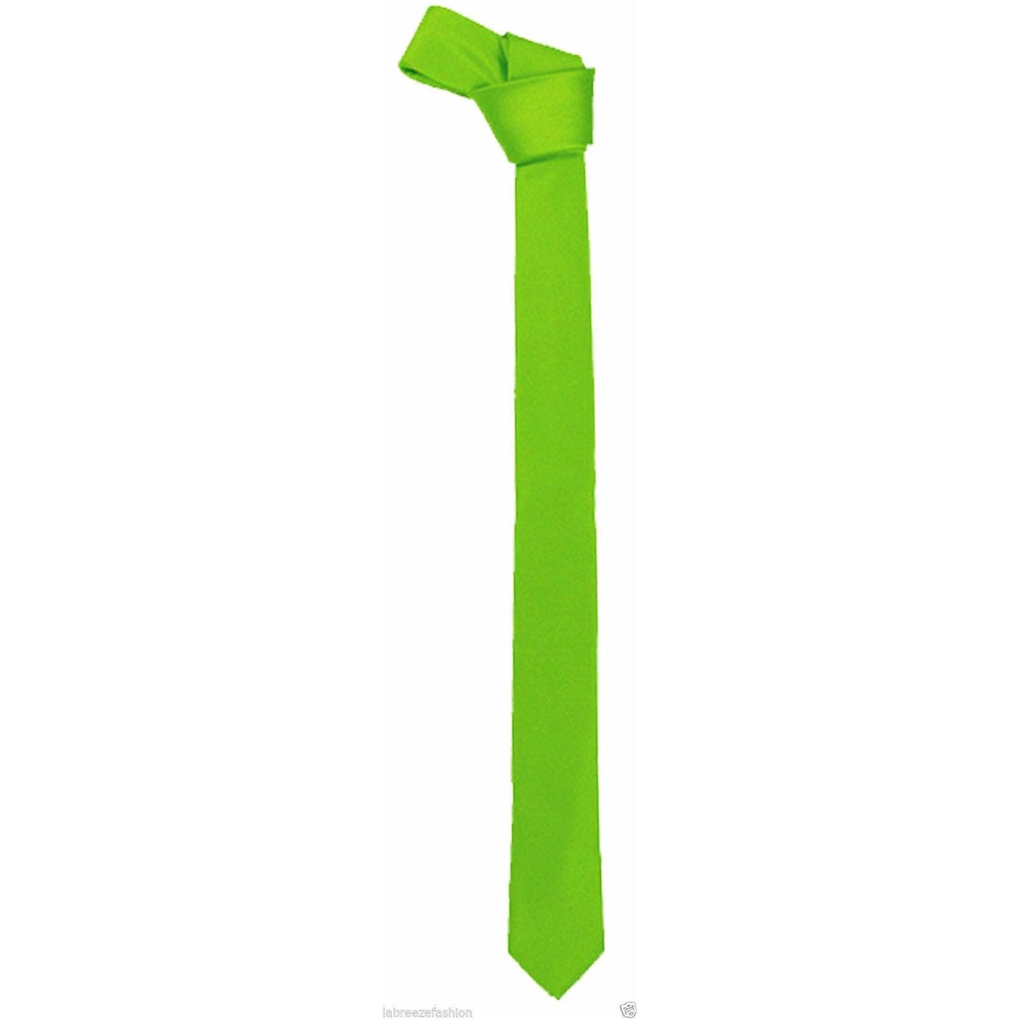 Men’s Slim Skinny Solid Color Plain & Stripe Satin Tie Necktie (One Size, Green) - Labreeze