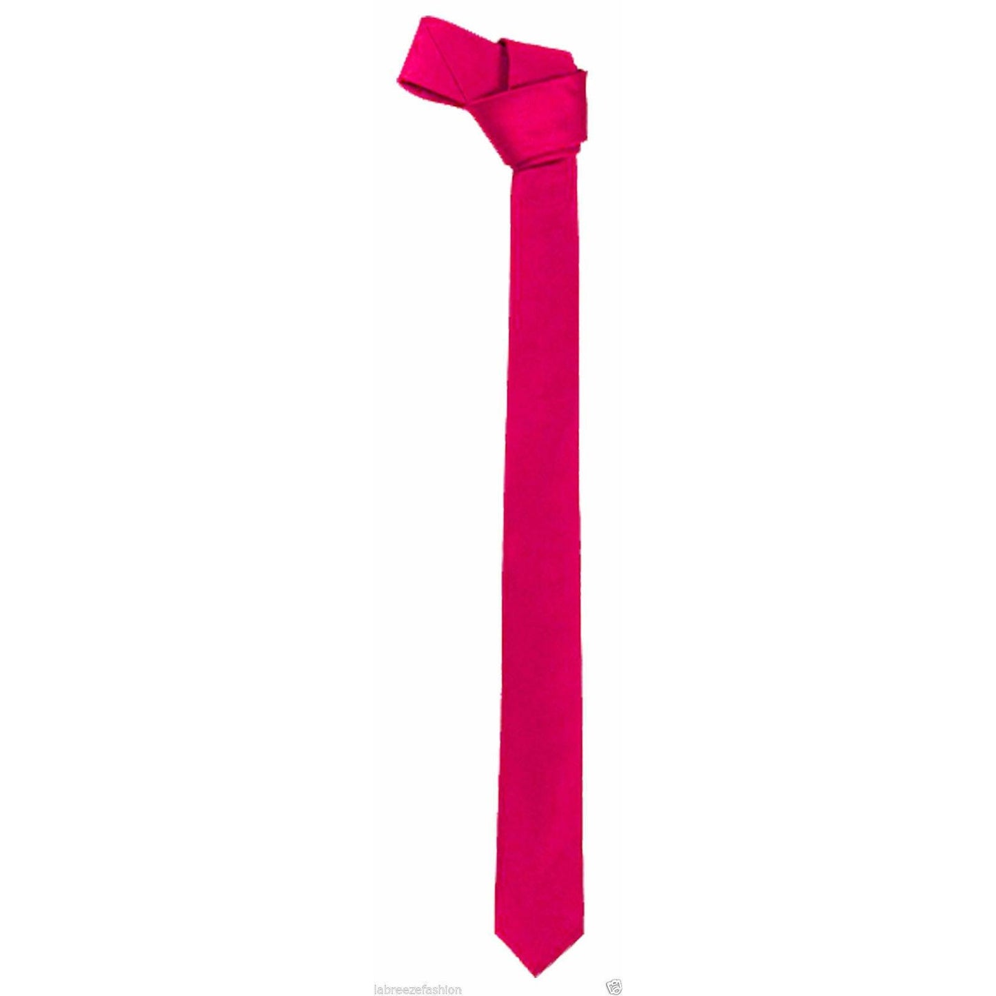 Men’s Slim Skinny Solid Color Plain & Stripe Satin Tie Necktie (One Size, Pink) - Labreeze