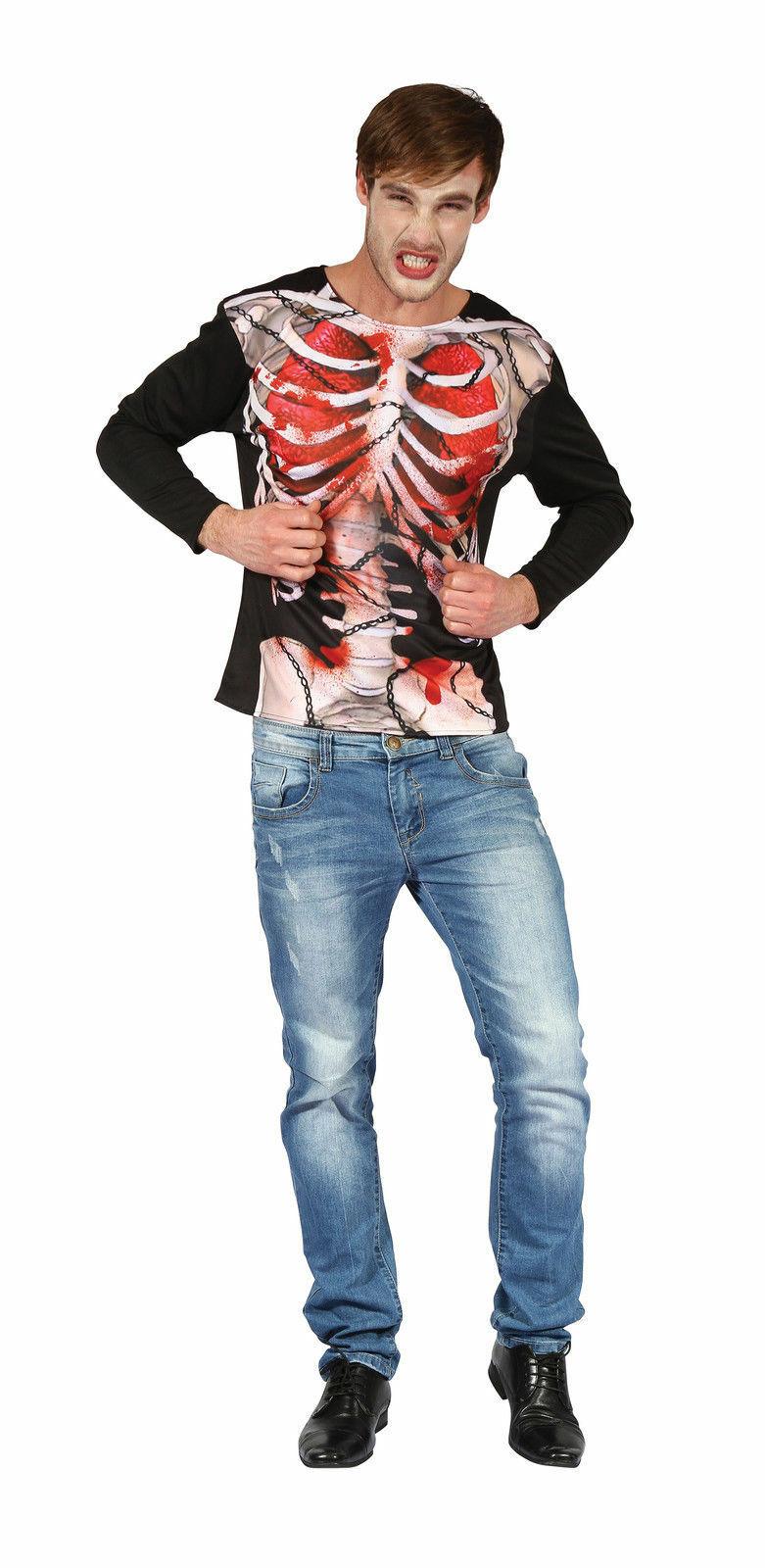 Men’s Zombie Chained 3D Printed Skeleton T-Shirt Adult Halloween Fancy Dress Top - Labreeze