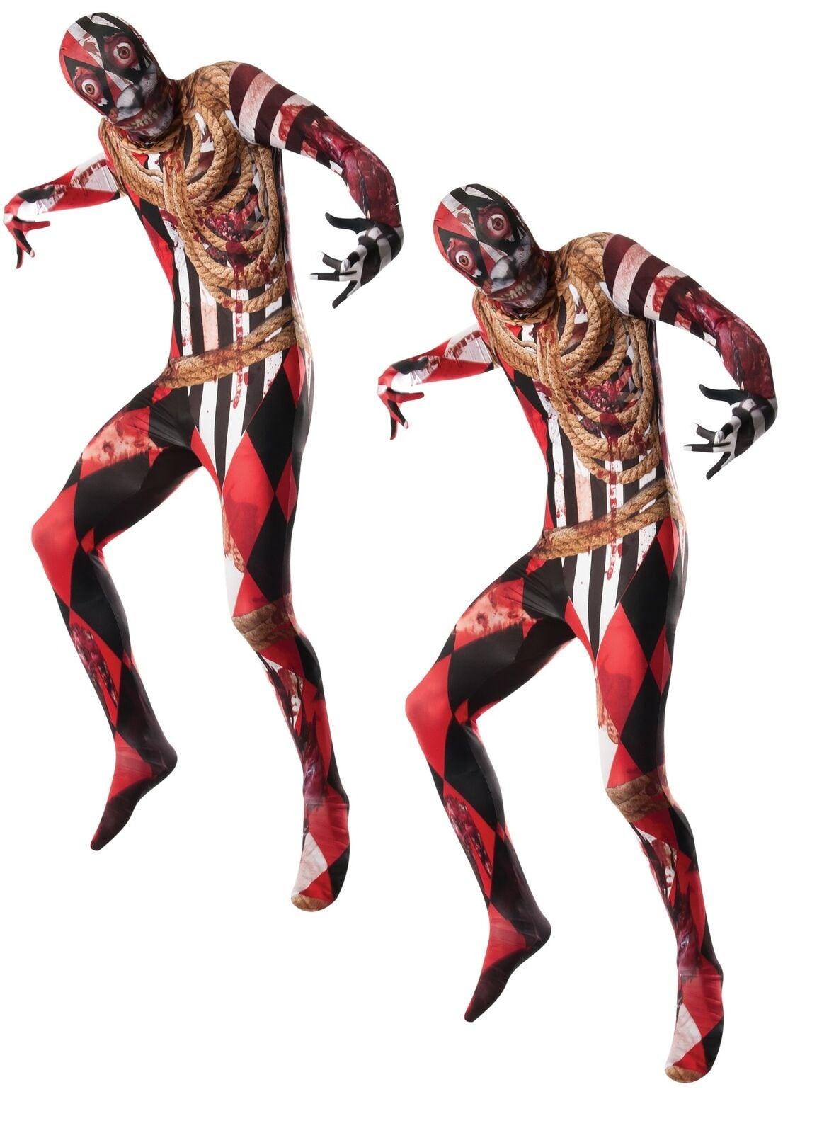 Mens Acrobat Costume Circus Showman Zombie Halloween Bodysuit Fancy Dress - Labreeze