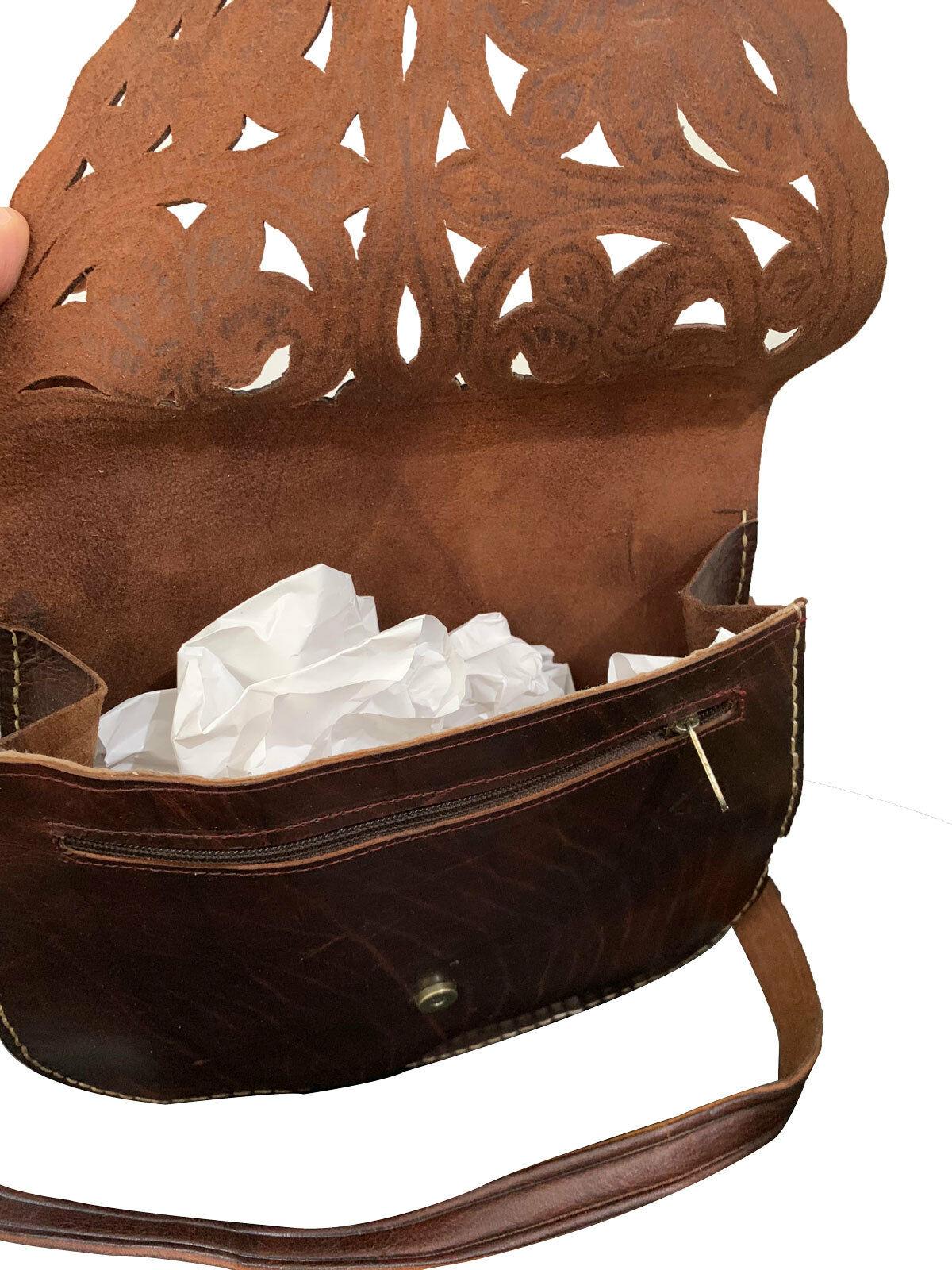 Moroccan leather handmade small saddler travel bag brown one compartment and one - Labreeze