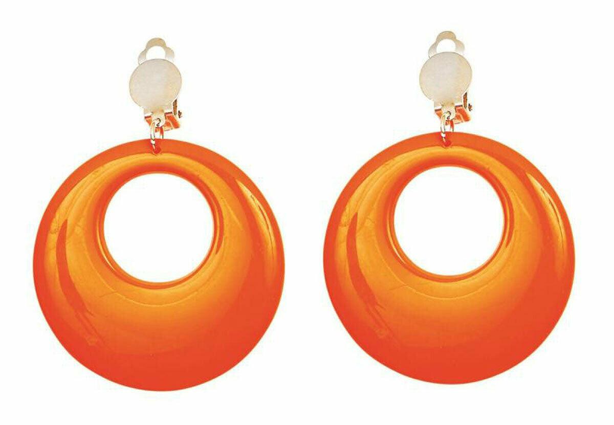 Neon Retro Hoop Earrings Ladies Girls 1980's Fancy Dress Costume Accessory - Labreeze