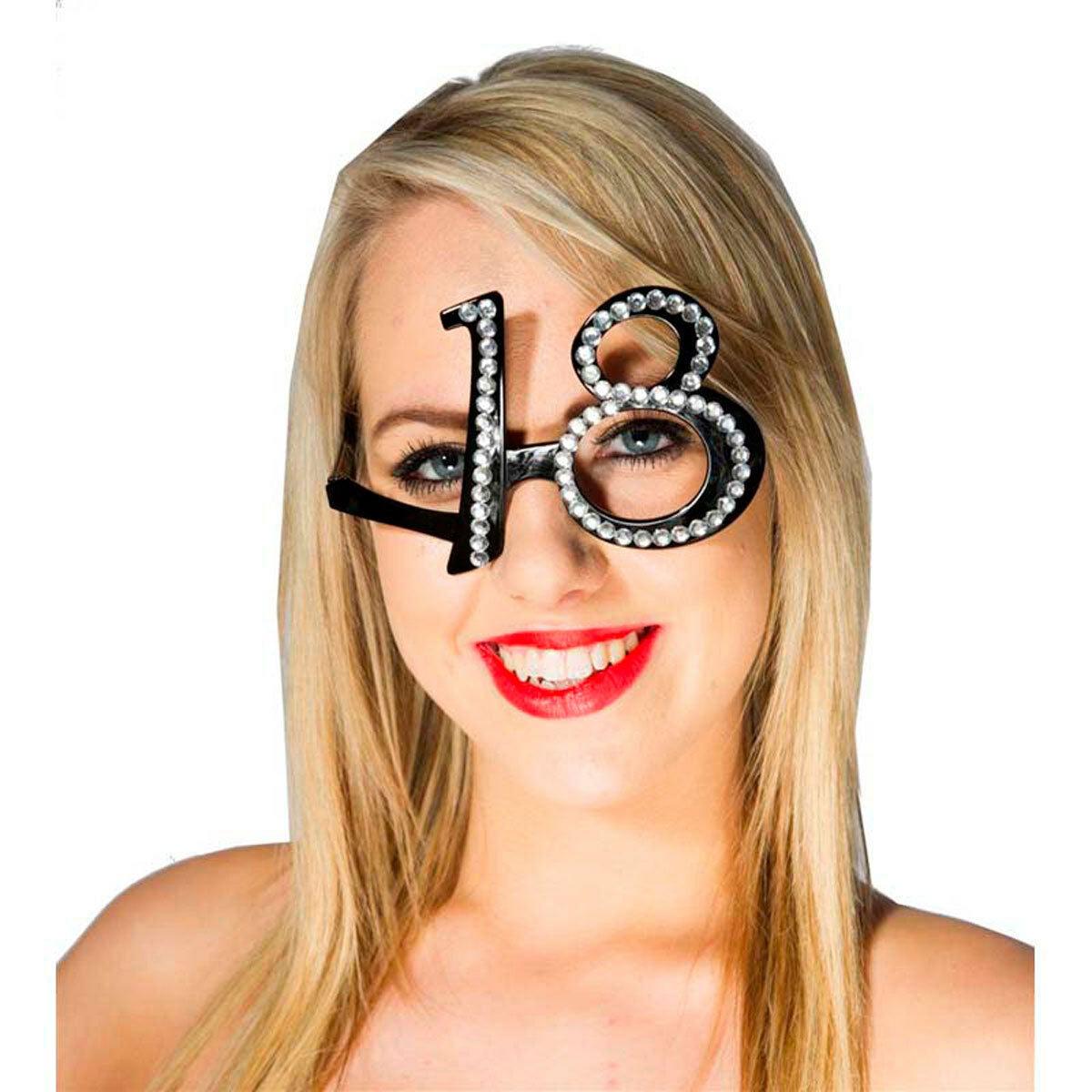 New Birthday Girls Aged 18 & 21 Diamante Glasses Party Accessories - Labreeze