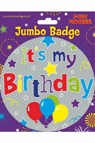 New Boys Girls Birthday Giant Badges Holo Badge Fancy Dress Accessory - Labreeze