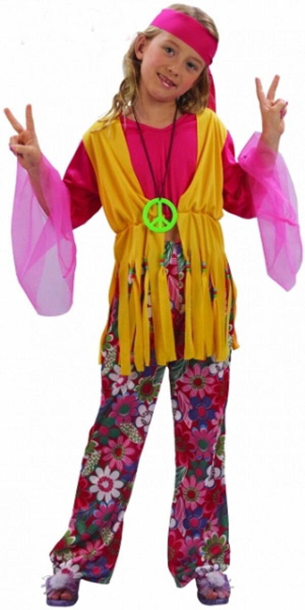 New Girls Children’s Hippie Girl Fancy Dress Costume 60s 70s Hippie Outfit - Labreeze