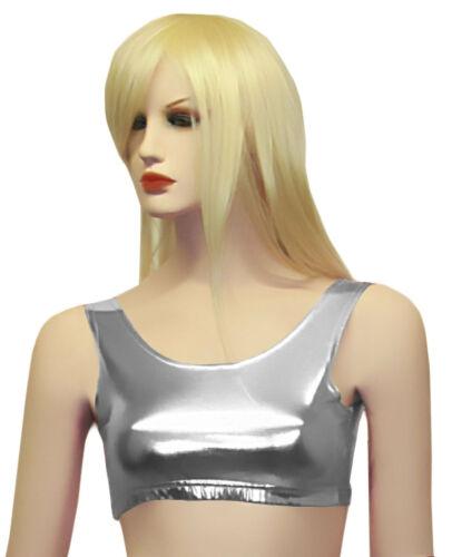 New Ladies Women Shiny Metallic Dance Crop Top Vest Top 5 Colours - Labreeze