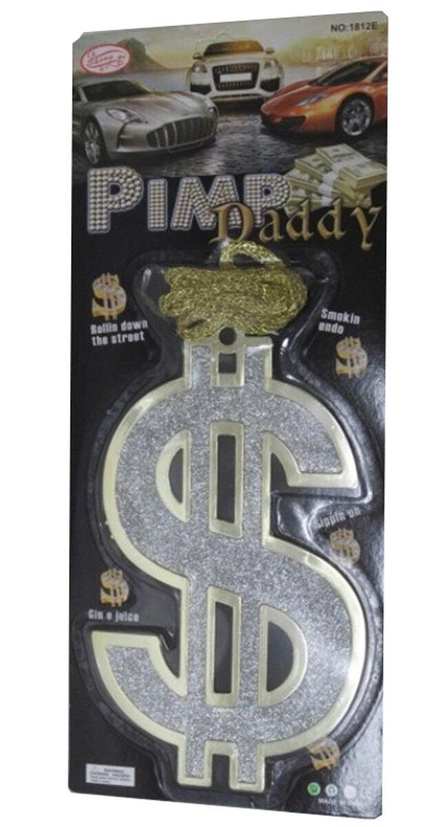 New Men Silver Big Dollar Sign Pendant Necklace Fancy Dress Accessory - Labreeze