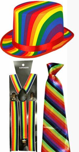NHS LGBT Support Rainbow Topper Hat Striped NeckTie Braces Gay Pride Fancy Dress - Labreeze