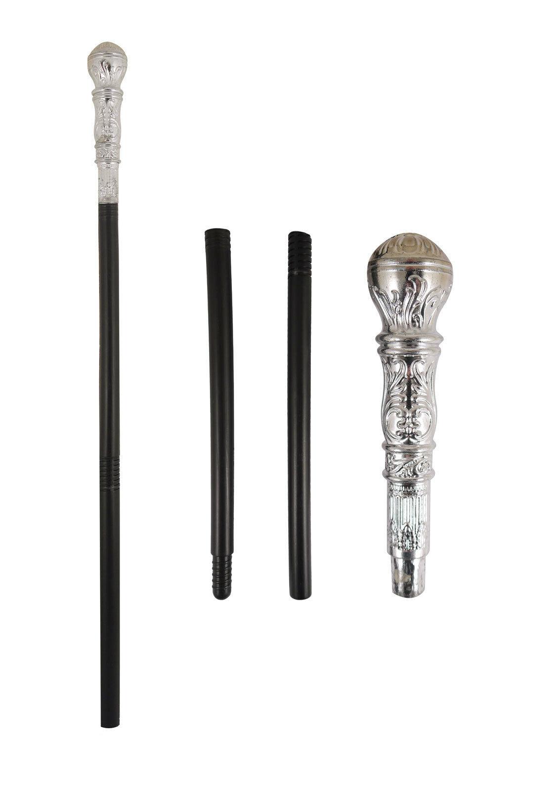Pimp Stick with Silver Top 3 Pcs Black Adults Gangster Hip Hop Cane 70s Party - Labreeze