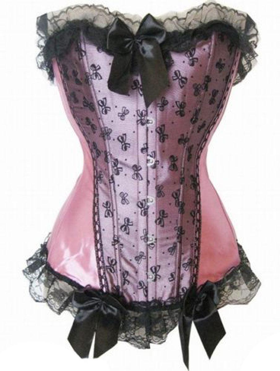 Pink Black Fish Bonned butterflies print Corset - Labreeze