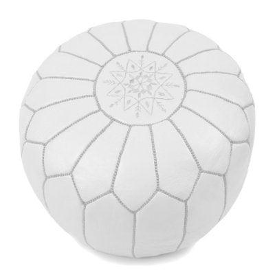 Pouf Moroccan hand designed leather pouf (WHITE) - Labreeze