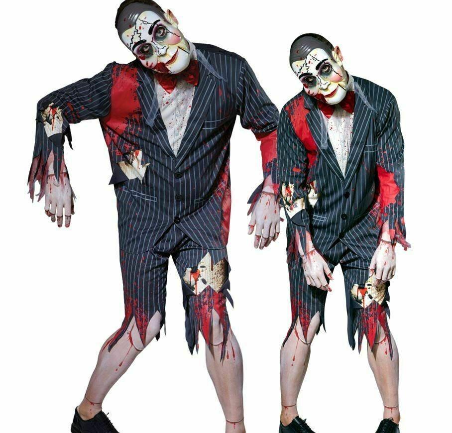 Puppet Mens Fancy Dress Zombie Slappy Horror Adults Costume Outfit + Mask - Labreeze