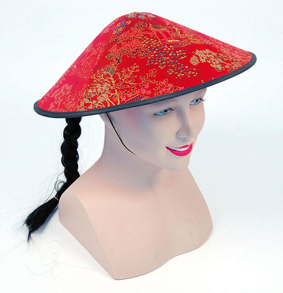RED CHINESE COOLIE HAT Traditional Chinese Hat Fancy Dress Accessory - Labreeze