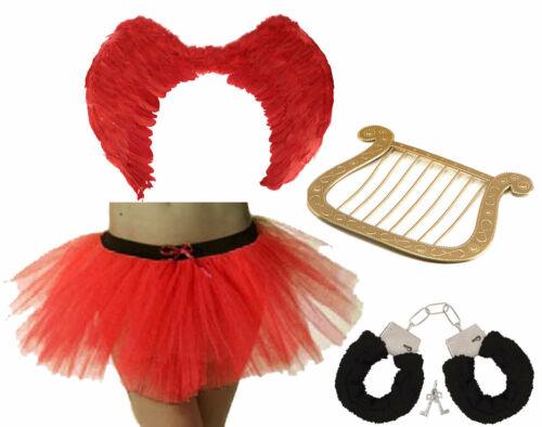 Red Feather Wings Harp Tutu Skirt Fur Handcuffs Valentine Day Fancy Dress - Labreeze