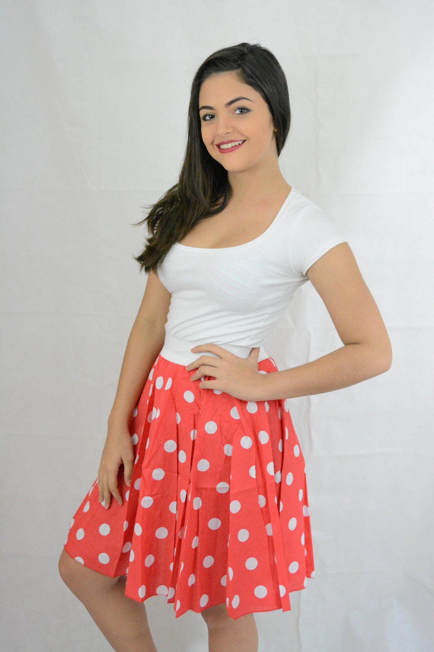 Red White Polka Dot Skirt (26 Inches) One Size Fits UK 8-16 - Labreeze