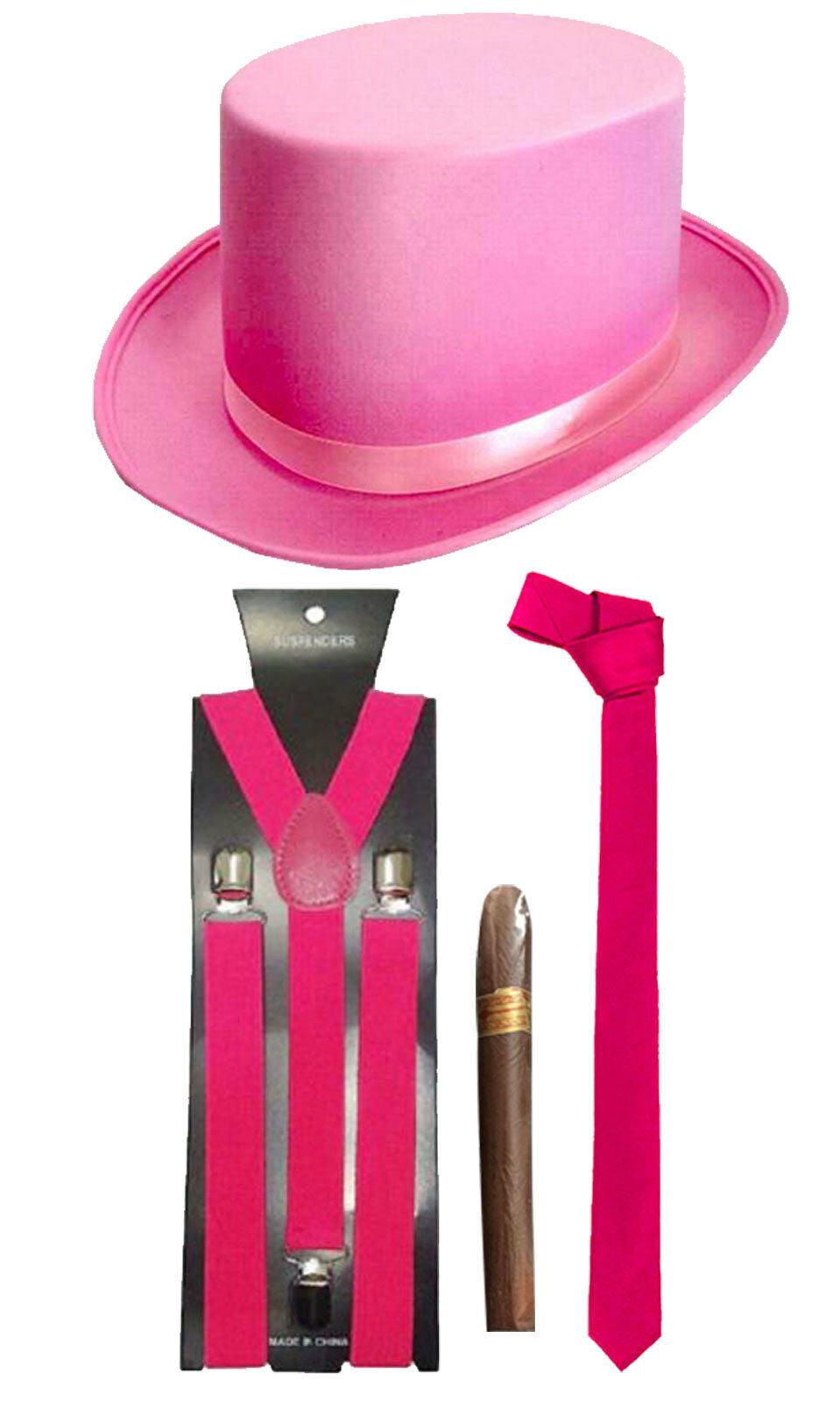 Satin Pink Hat Braces Tie Cigar Tommy gun Fancy Costume Accessories lot - Labreeze