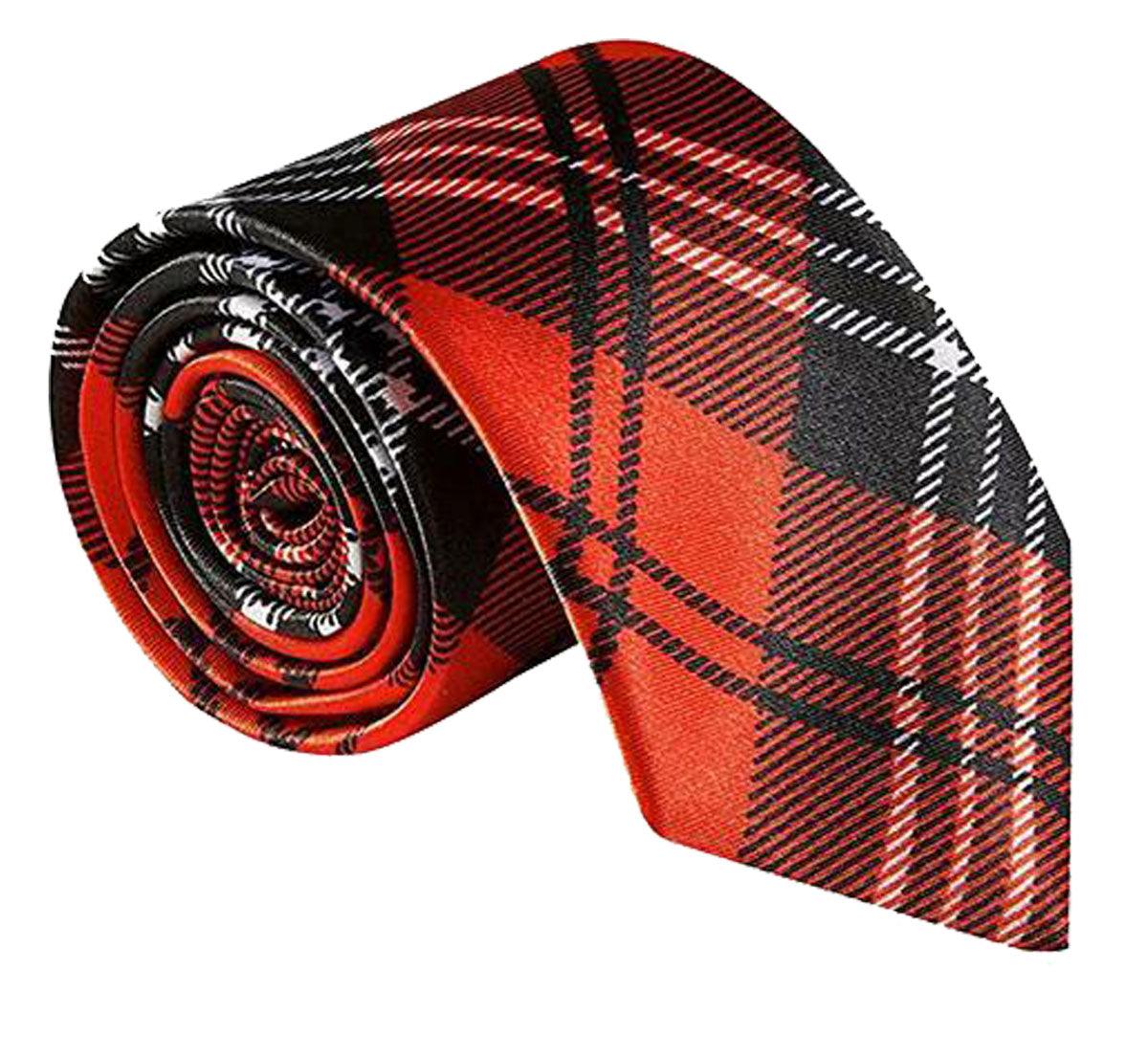 Scottish Red Tartan Checkered Neck Tie Burns Night Striped Tie - Labreeze