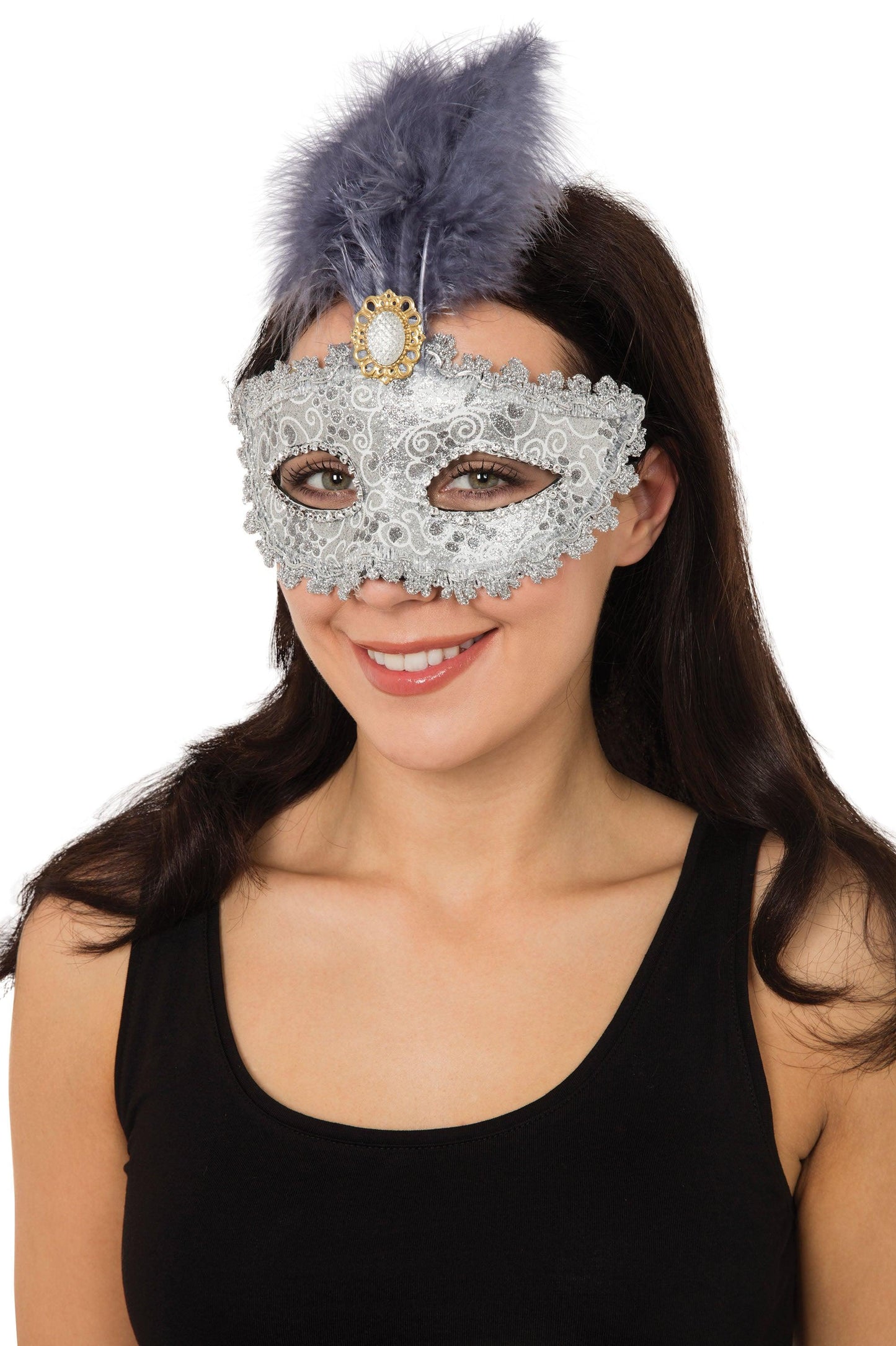 Silver Gilted with Tall Feather with Stone Mask - Labreeze