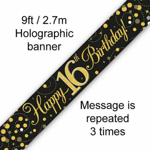Sparkling Fizz Banner Black Gold Happy Birthday Holographic Party Decorations - Labreeze