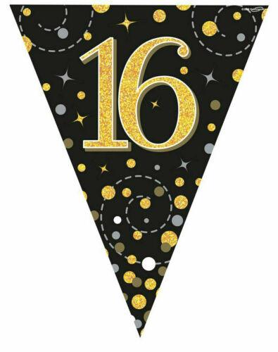 Sparkling Fizz Happy Birthday Holographic Bunting Black Gold Party Decoration - Labreeze