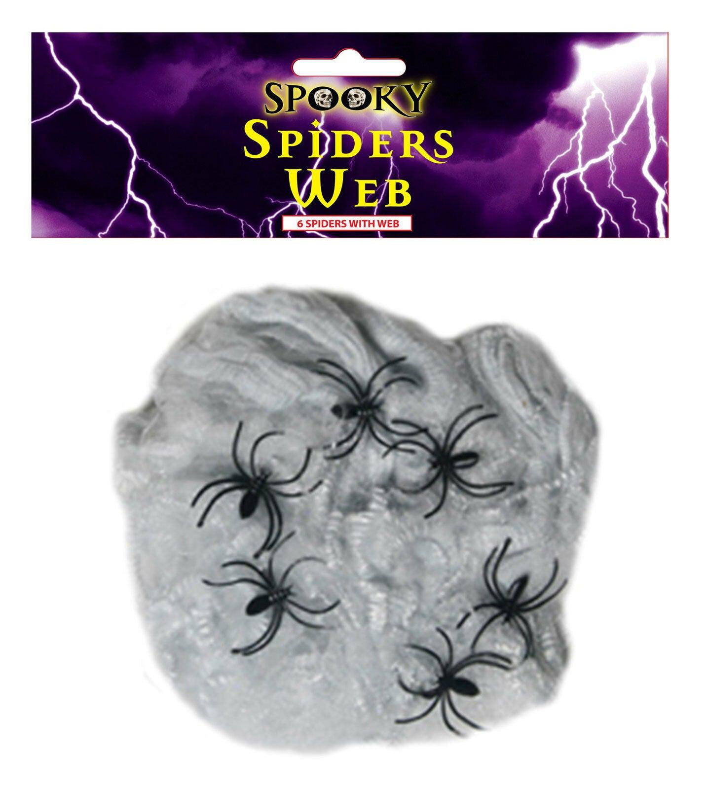 Spooky Scary Spider Web White with 6 Spiders Halloween Party Decoration - Labreeze