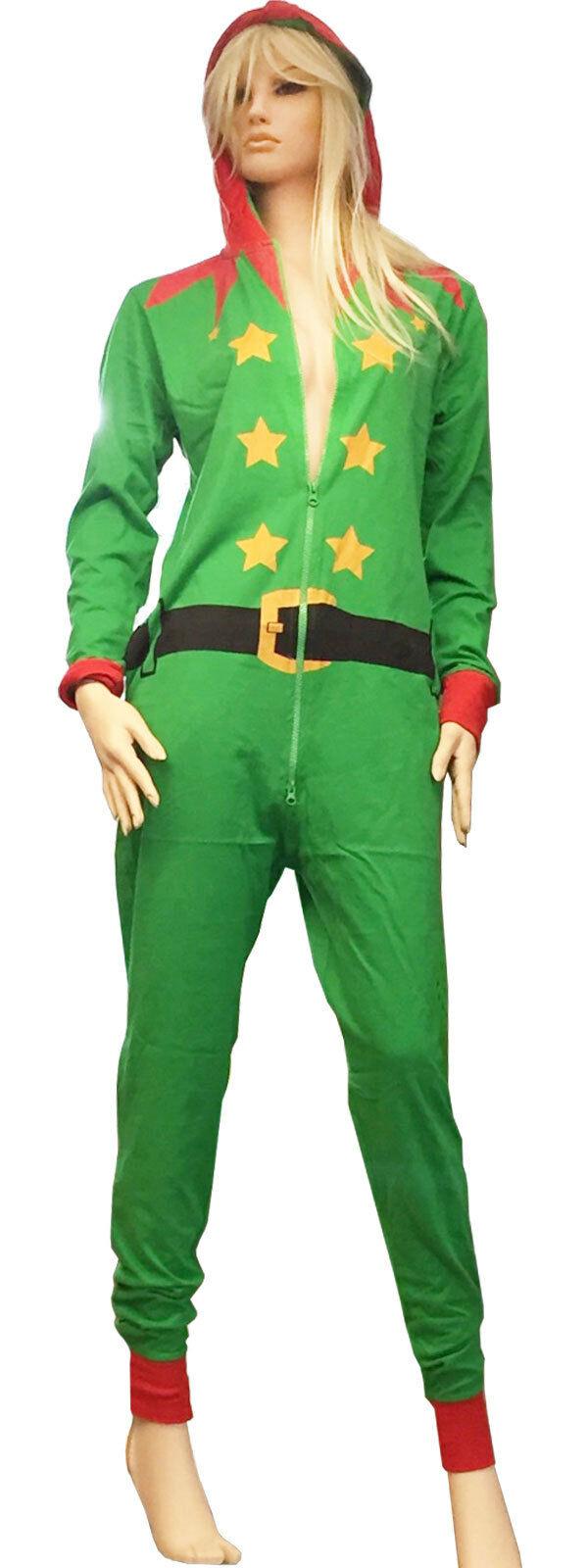 Unisex Christmas Green Elf Jumpsuit Outfit Xmas Novelty Fancy Dress Costume - Labreeze