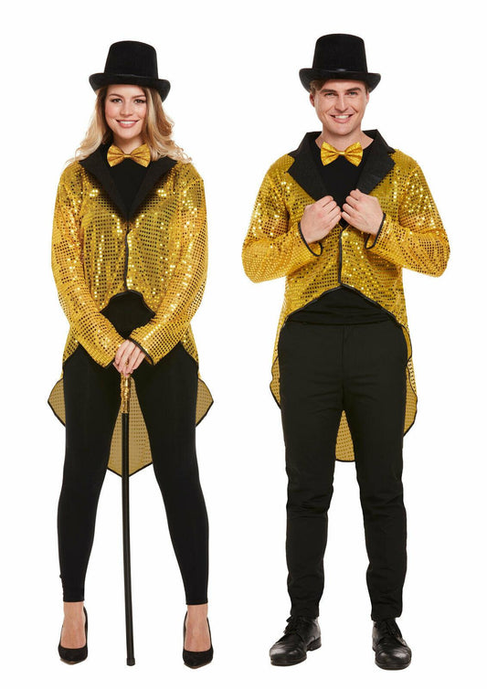 Unisex Gold Sequin Tailcoat Adults ringmaster circus Showman Costume Jacket - Labreeze