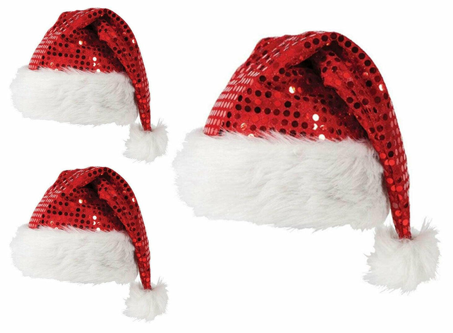 Value Set of 3 x Sexy Red Sequin Secret Santa Hat Ladies Christmas Fancy Dress - Labreeze