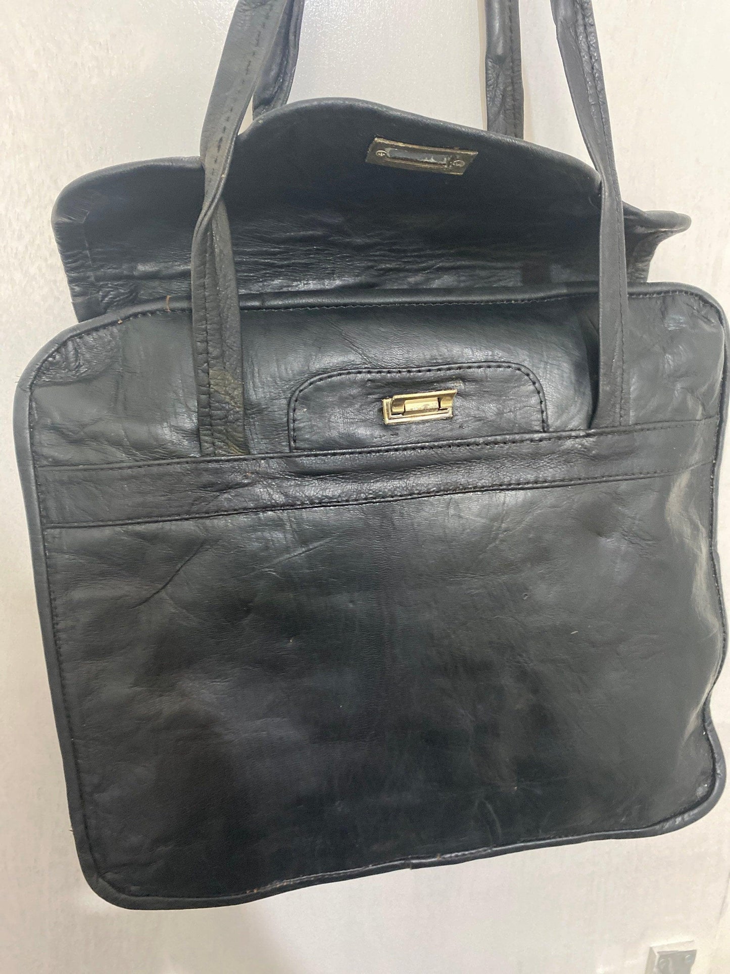 Vintage handmade real leather office handbag Moroccan bag black - Labreeze