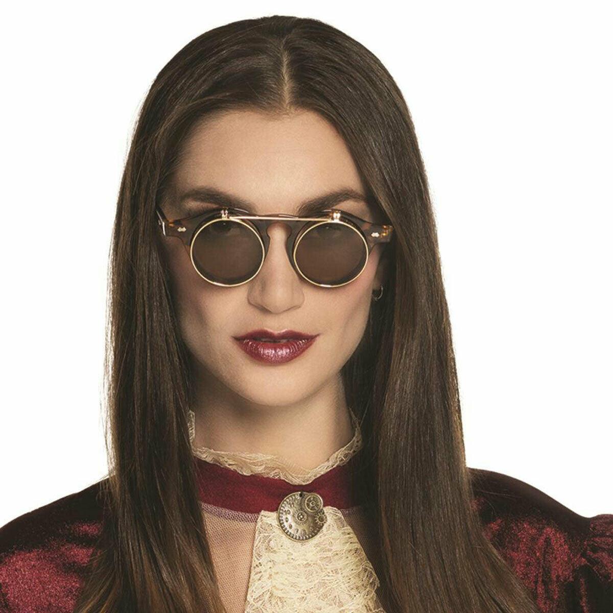 Vintage Style Flip Up Round Sunglasses Steampunk Retro Fancy Dress Goggles - Labreeze