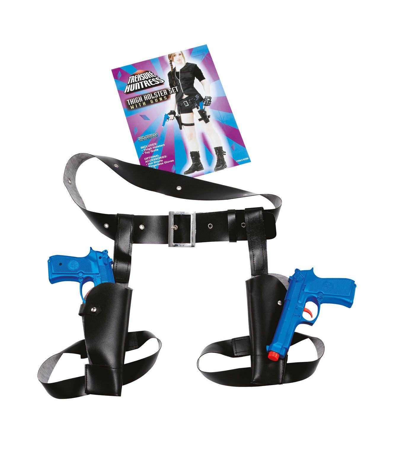 Western Cowboy Twin Holster set with Guns Black Thigh Lara Croft Accessory - Labreeze