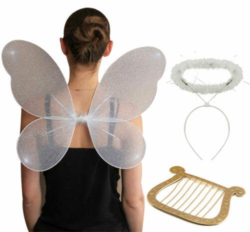 White Halo Net Fairy Wings Gold Harp Angel Fairy Land Party Fancy Dress - Labreeze