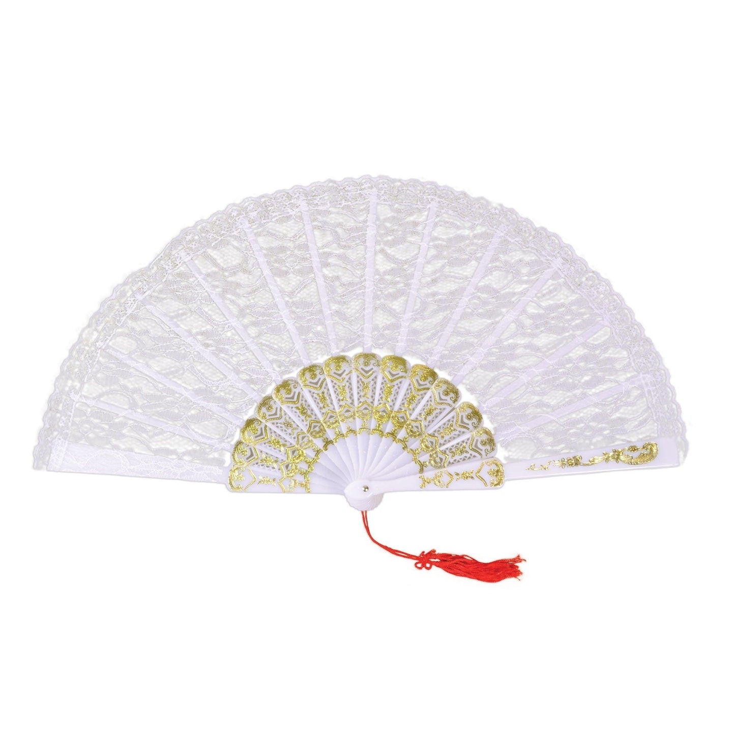 White lace fancy costume fan for parties - Labreeze
