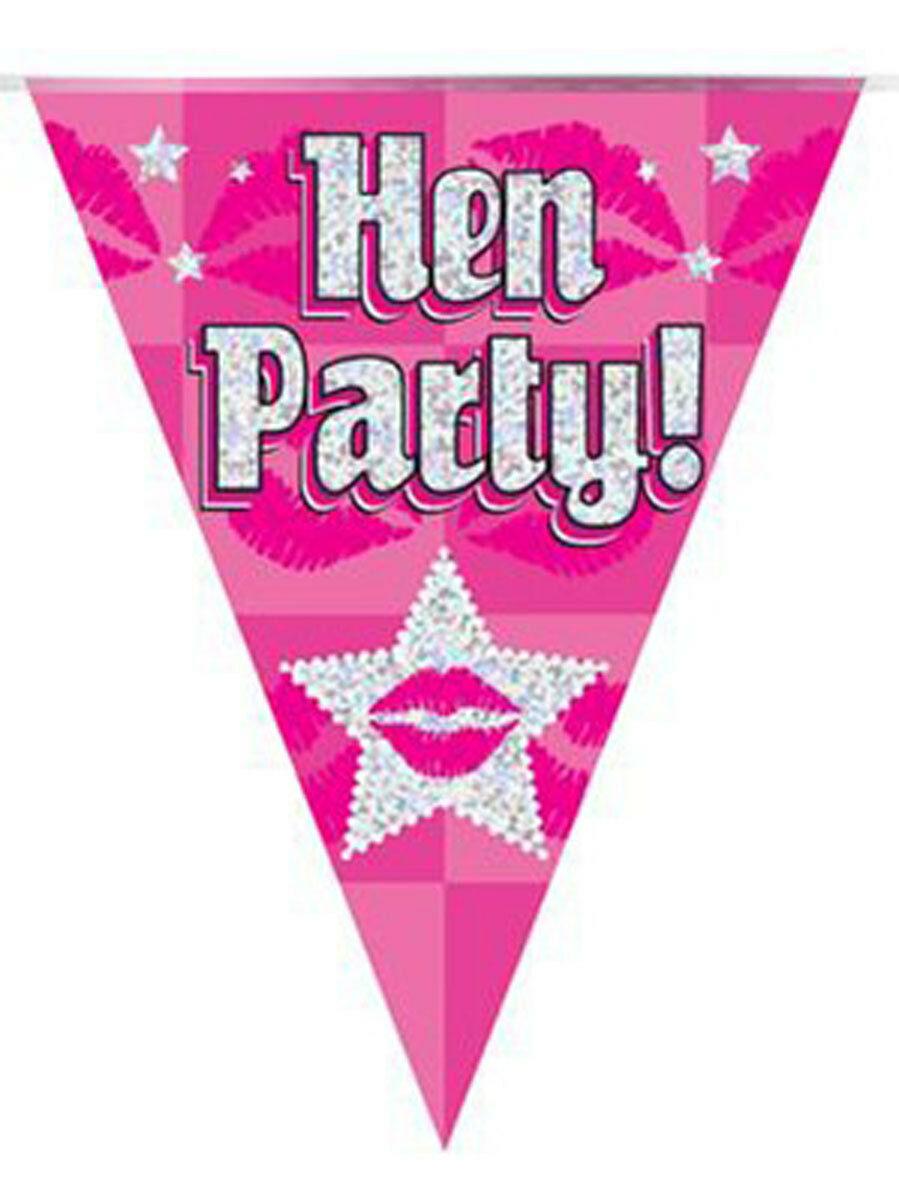Women Hen Party Bunting Pink Holographic 11 flags 3.9m Party Decoration - Labreeze
